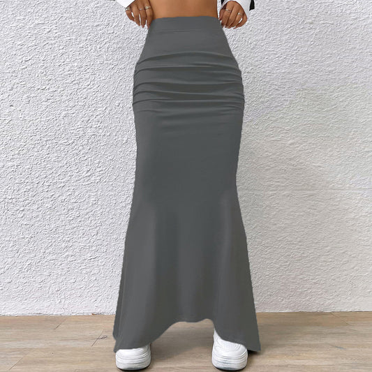 Solid Color Slim-Fit A-Line Sheath Maxi Skirt