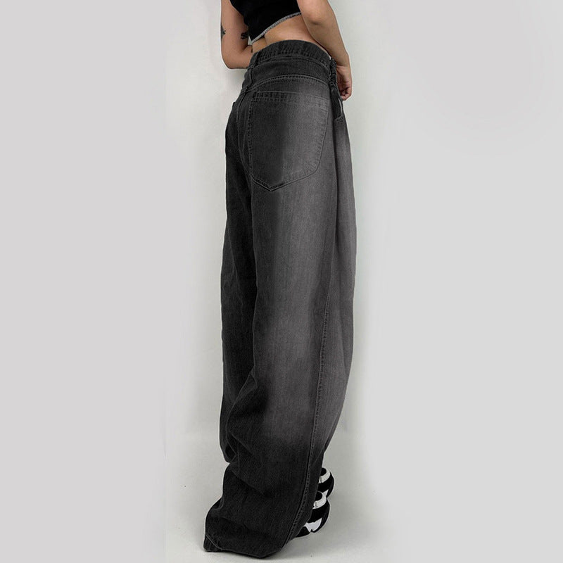 Gradient Loose-Washed Cocoon-Shaped Denim Jeans