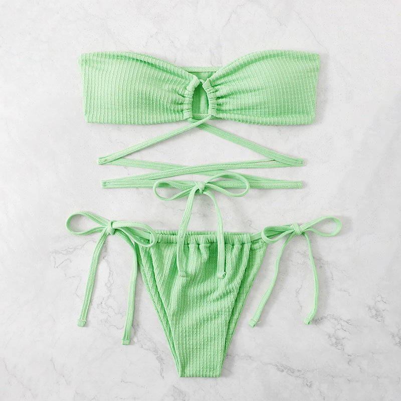 Backless Bikini Set - Solid Color Hollowed-Out High-Waist Bikini (7516578185304)