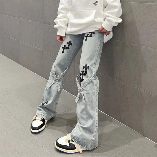 Embroidered & Niche High-Waist Straight Wide Leg Denim Jeans (7524741087320)