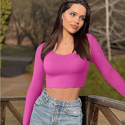 Long Sleeves Round Neck Stretch Fit Crop-Top