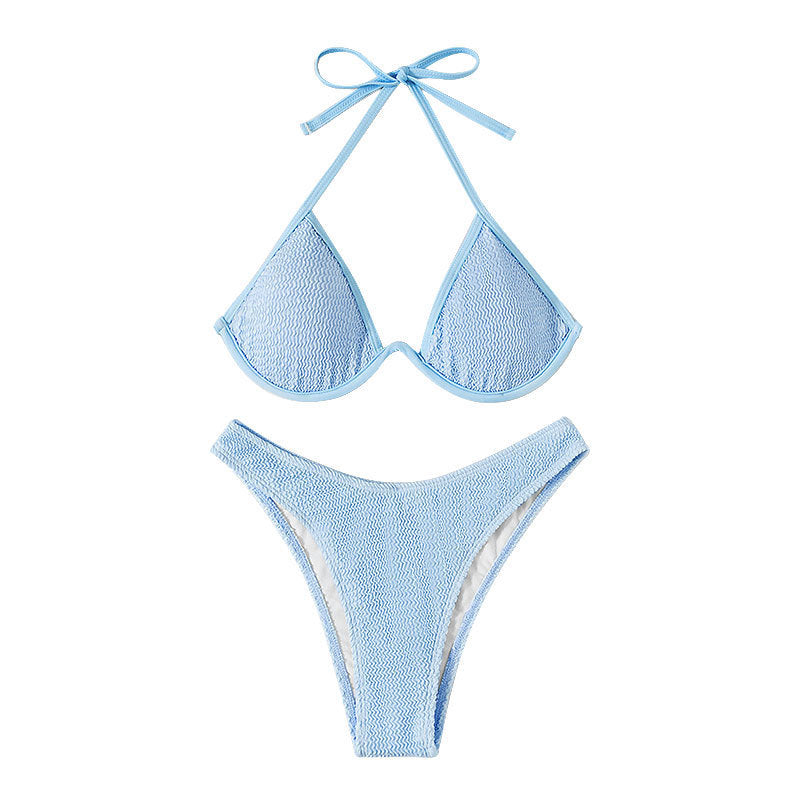 Multi-Color Steel Bracket Triangle - Lace-Up Backless Split Bikini (7516578087000)