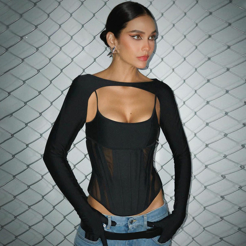 Micro Cropped Crop-Top - Long Sleeves (7518487642200)