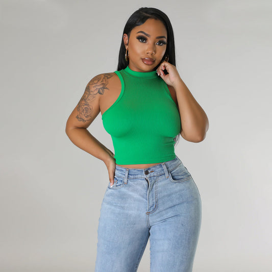 Solid Color Vest Crop-Top