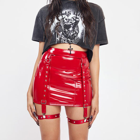 Corset-Style Faux-Leather Skirt (7524819533912)
