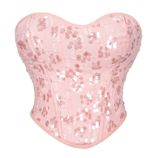 Pink Sequin Body Shaping Tube Top Corset (7517948805208)