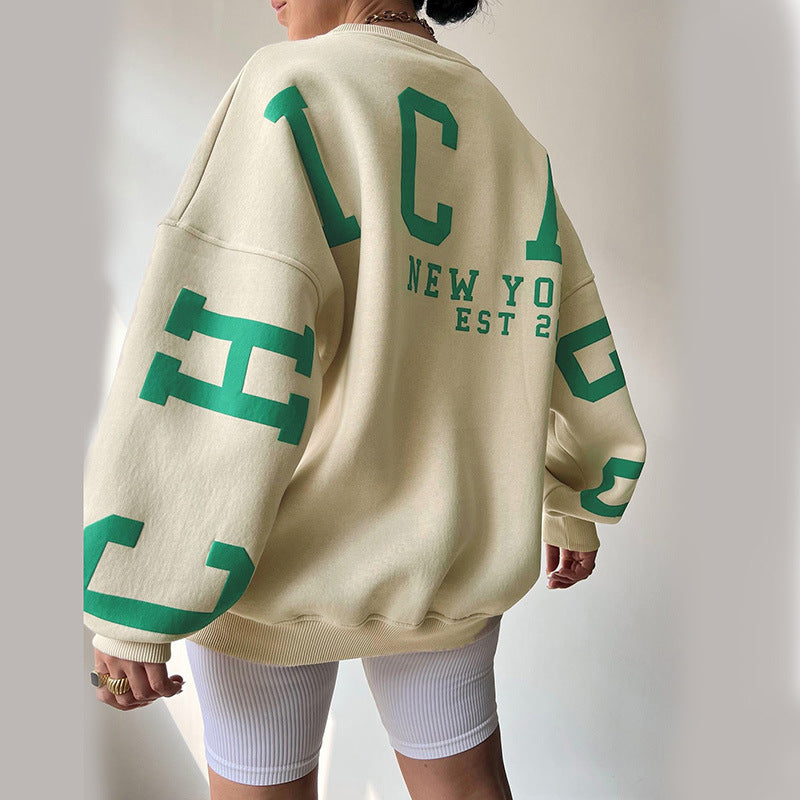 CHICAGO - Graphic Printed Loose-Fitting Sweater (7517823041624)