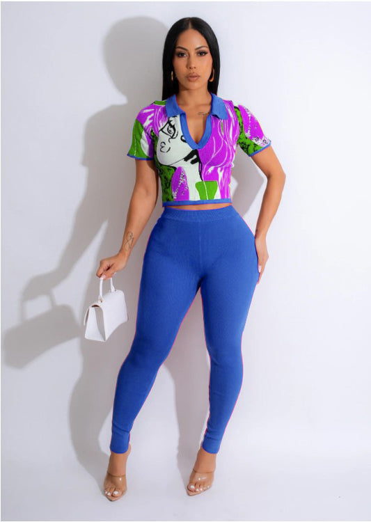 Cute Little Blouse - Graphic Printed Ribbed Collar Blouse (7518654103640)