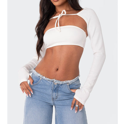 Backless Lace-Up Tube Top Finger Fit Design - Two-Piece Set Top (7518483972184)