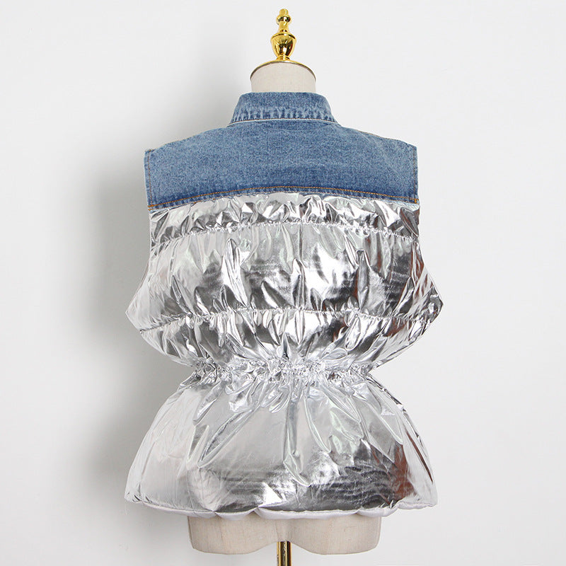 Denim & Metallic - Waist-Tight Cotton Coat Jacket (7519157649496)