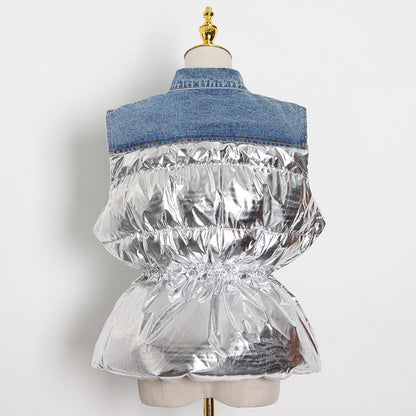 Denim & Metallic - Waist-Tight Cotton Coat Jacket (7519157649496)