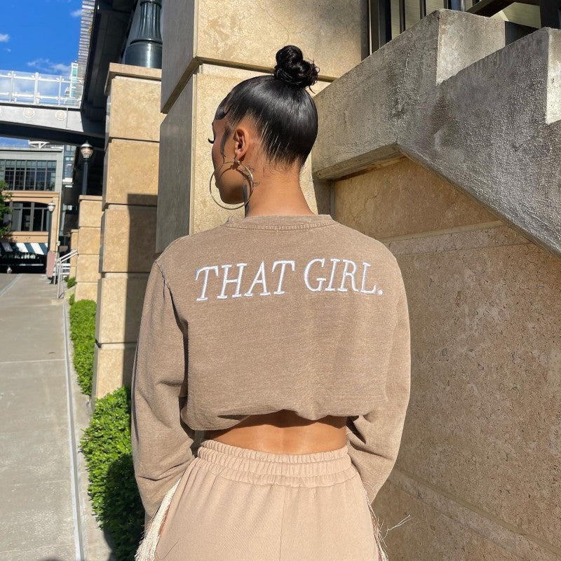 Graphic Cinched - Solid Color Round Neck Long Sleeves Cropped Sweater (7517823467608)