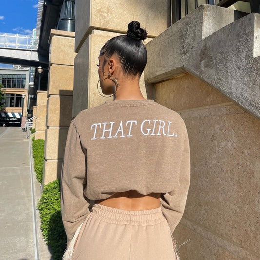 Graphic Cinched - Solid Color Round Neck Long Sleeves Cropped Sweater (7517823467608)