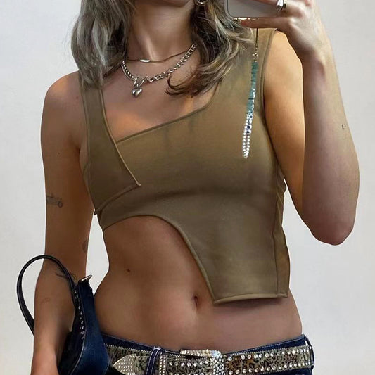 Asymmetrical Patchwork Slim-Fit Crop-Top