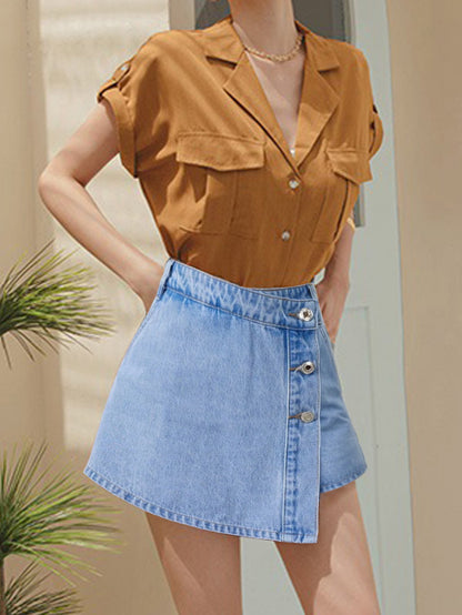 Skort Stuff - Asymmetrical Denim Skort-Skirt (7519213387864)