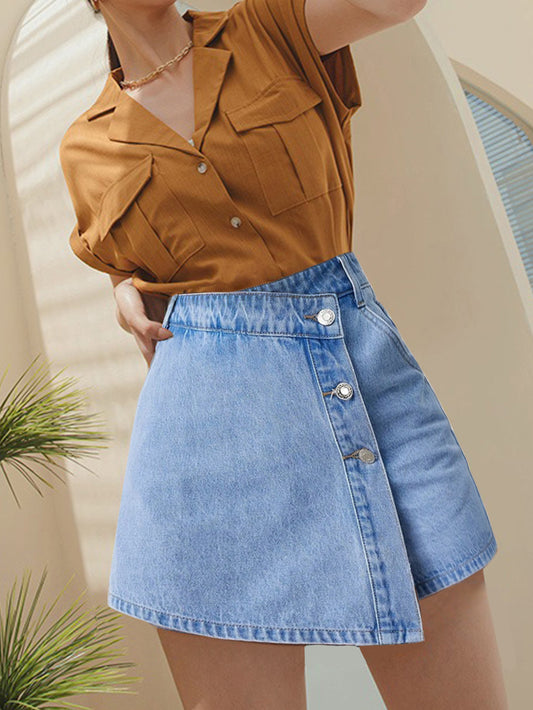Skort Stuff - Asymmetrical Denim Skort-Skirt (7519213387864)