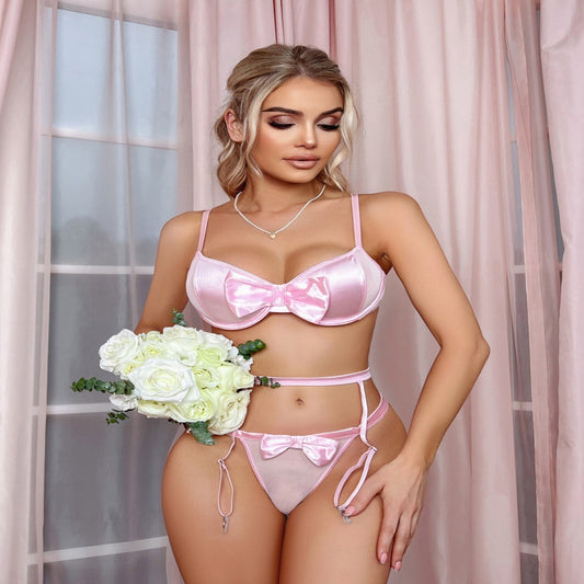Pink & Bows - Bow Hollow-Out Cut-Out Pink Lingerie Set (7517838835800)