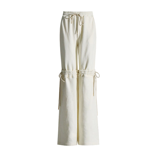 Solid Color High-Waist Drawstrings Stitching-Tied Pants (7524750000216)