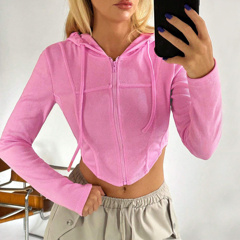 Long Sleeves Crop-Top Zipper Jacket