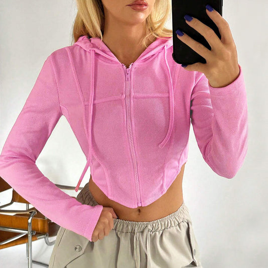 Long Sleeves Crop-Top Zipper Jacket