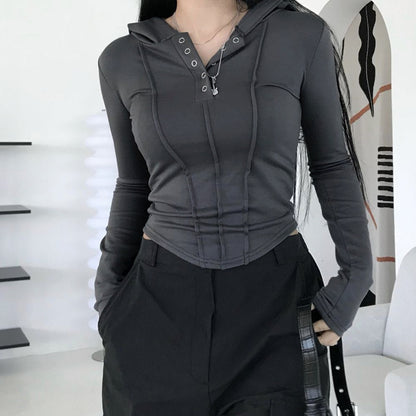 Slim-Fit Patchwork Hooded Long Sleeves Sweater