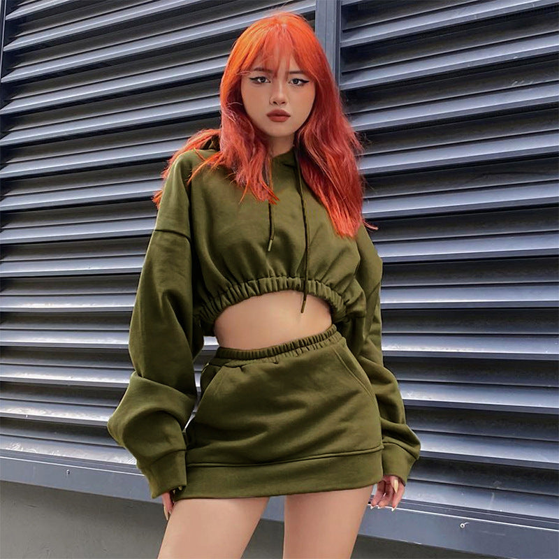 Cropped Hoodie & Skirt Two-Piece Suit (7524302815320)