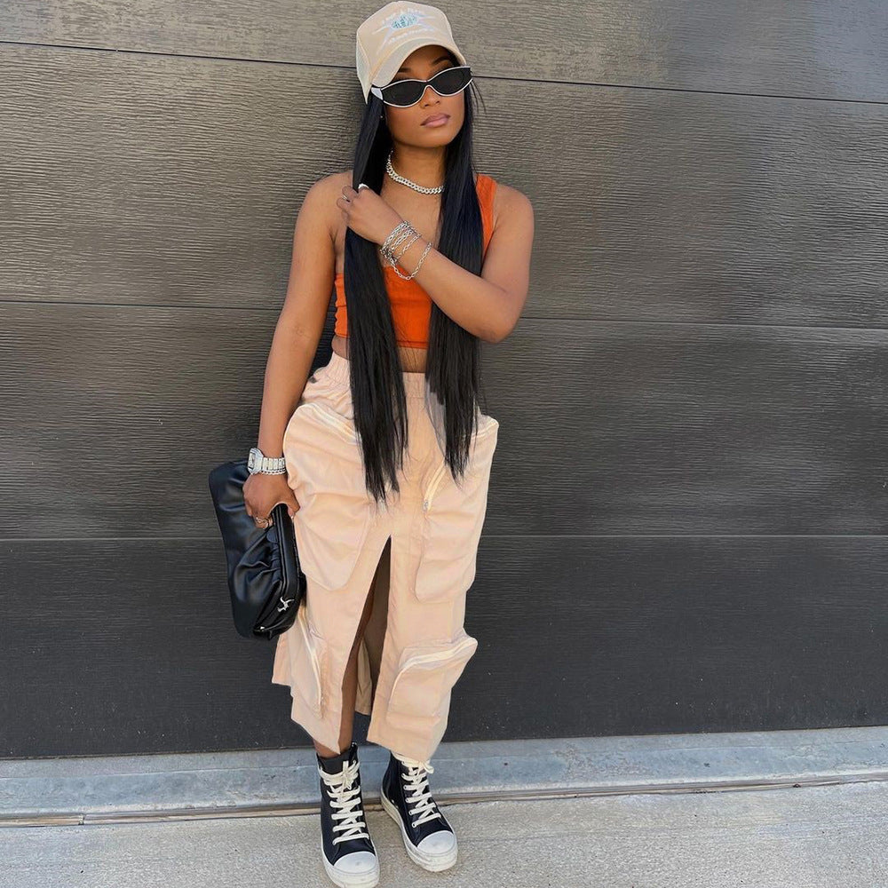Multi-Pocket Outdoor Slit Skirt