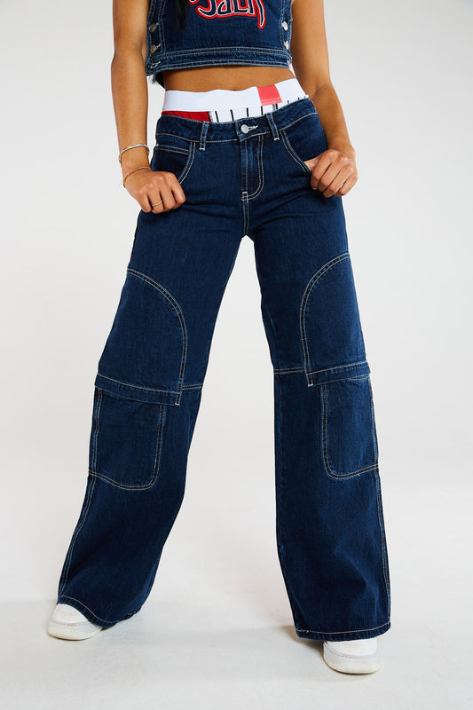 Cargo Wide Leg Big Pockets Jeans (7524740464728)