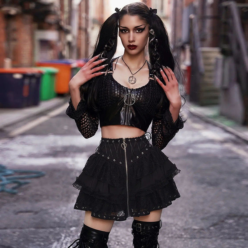 Lace-Up Stitching A-Line Skirt