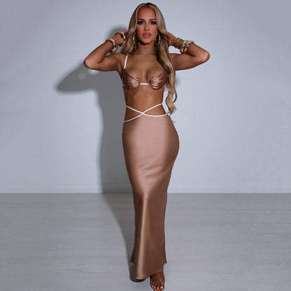 Halter Bikini Style Top & Long Skirt Two-Piece Set (7524302749784)