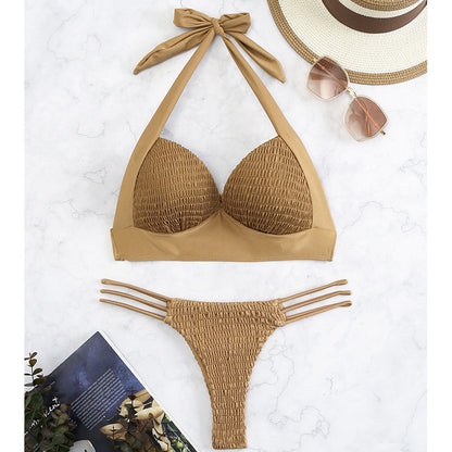 Woven - Halter-Split Woven Bikini (7516582871128)