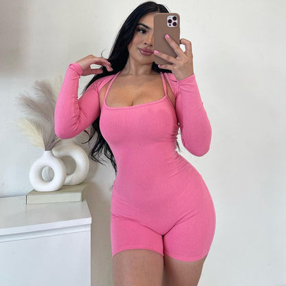 One-Piece U-Collar Shawl Romper