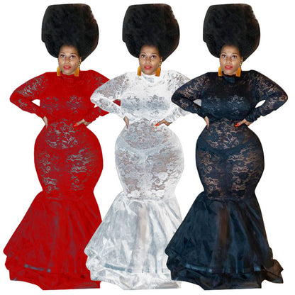 Plus-Size Lace Frill Dress