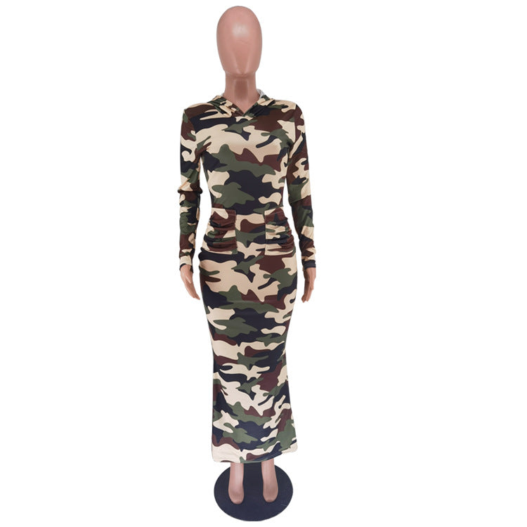 The Club - Camo/Black/Silver Hooded Maxi Metallic Dress (7517617258584)