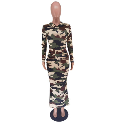 The Club - Camo/Black/Silver Hooded Maxi Metallic Dress (7517617258584)