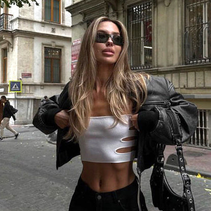 Cropz - Hollow-Out Cut-Out Crop-Top (7517929177176)