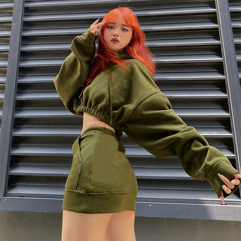Cropped Hoodie & Skirt Two-Piece Suit (7524302815320)