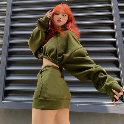 Cropped Hoodie & Skirt Two-Piece Suit (7524302815320)