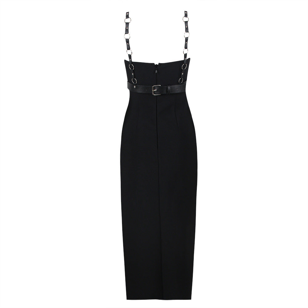 Chain After Chain - Belt Strap Chain Split Bandage Dress (7516659089496)