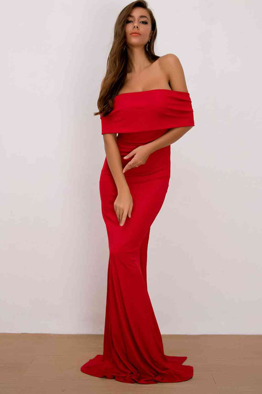Off-Shoulder Floor Length Dress (7515511881816)