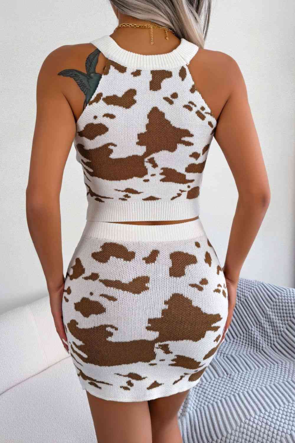 Cow Duh - Contrast Sleeveless Knit Top and Mini Skirt Set (7501467254872)