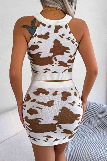 Cow Duh - Contrast Sleeveless Knit Top and Mini Skirt Set (7501467254872)