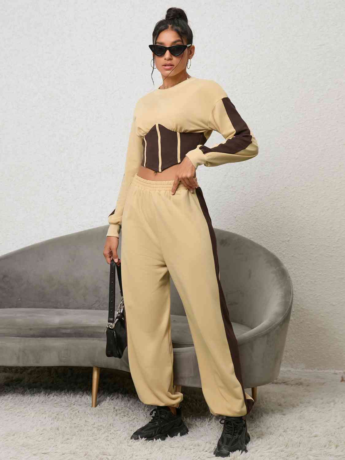 Tan & Tan - Contrast Sweatshirt and Sweatpants Set (7484246032472)