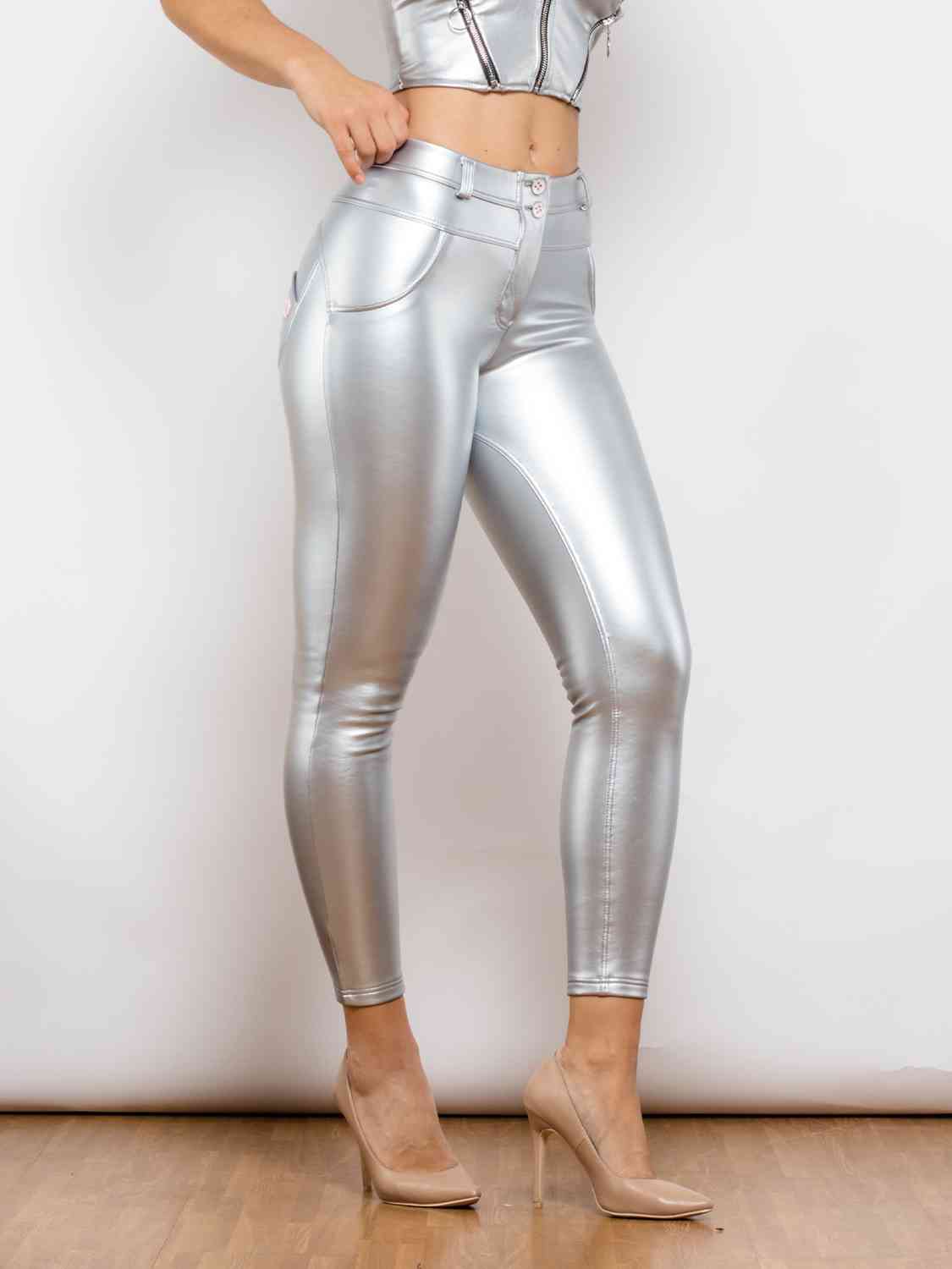 Apple/Mac Silver - Full Size PU Skinny Pants (7500881199192)