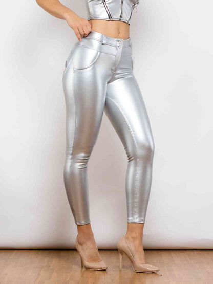 Apple/Mac Silver - Full Size PU Skinny Pants (7500881199192)