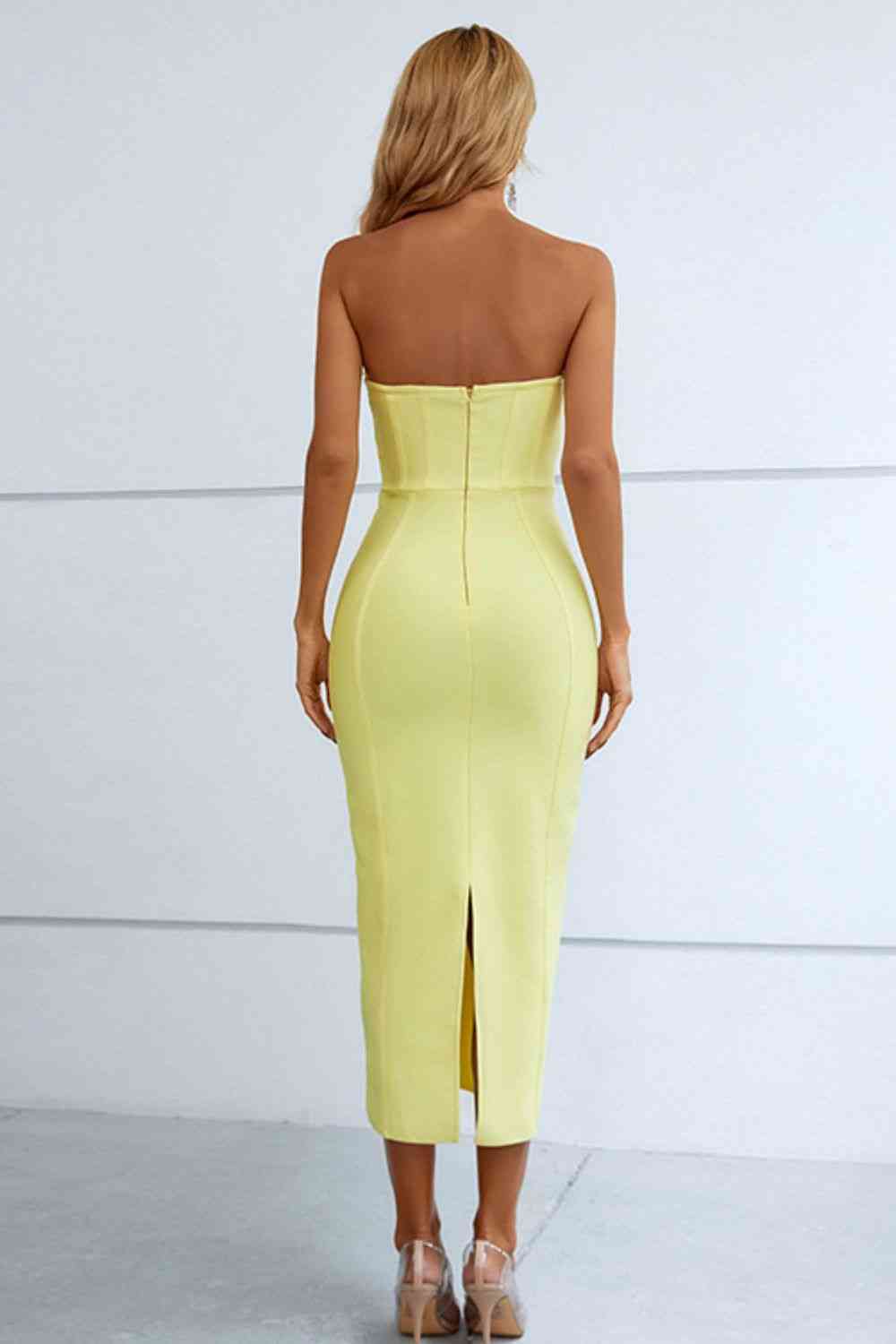 Seam Detail Strapless Sweetheart Neck Dress (7516385083480)