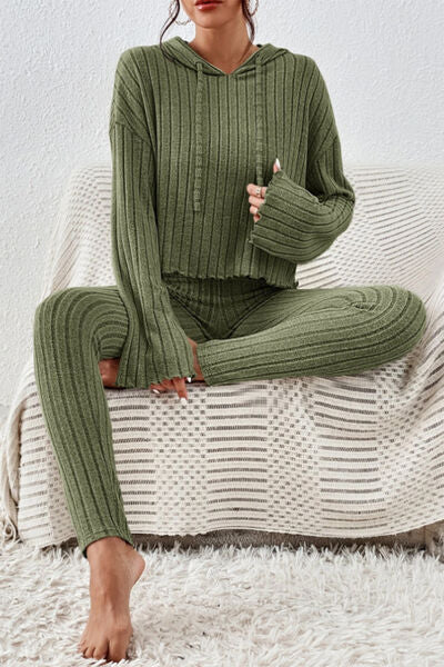 Hem Dropped Shoulder - Hooded Top & Pants Set (7515482652760)