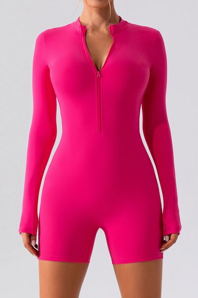 Long Sleeves Half-Zip Romper Leotard