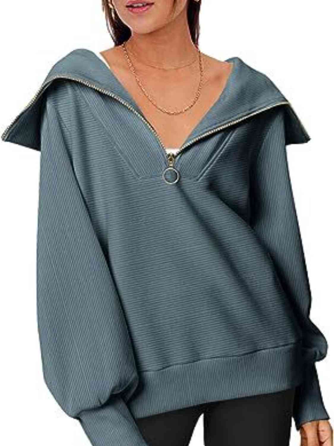 Oh My Lanta - Half-Zip Lantern Sleeves Top (7501315080280)