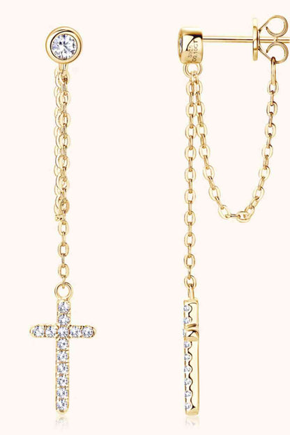 Moissanite 925 Sterling Silver Cross Earrings (7499301486680)